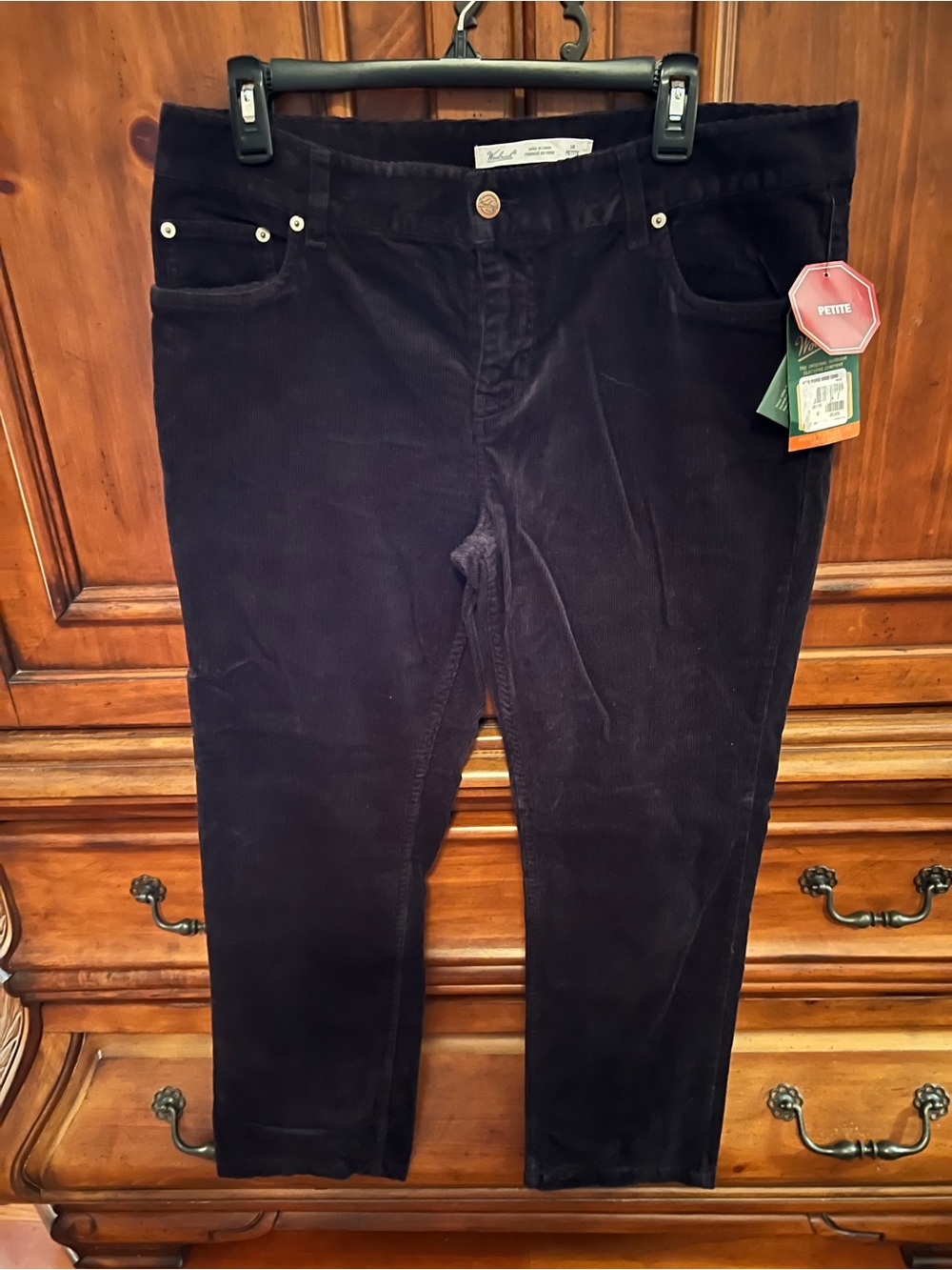 Woolrich Black Corduroy Pants with Leather Logo Patch